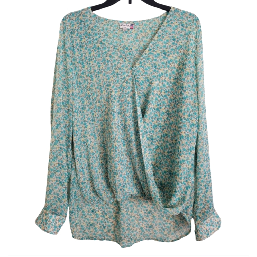 Kut From The Cloth Blue Yellow Ivory Floral Blouse Size Large